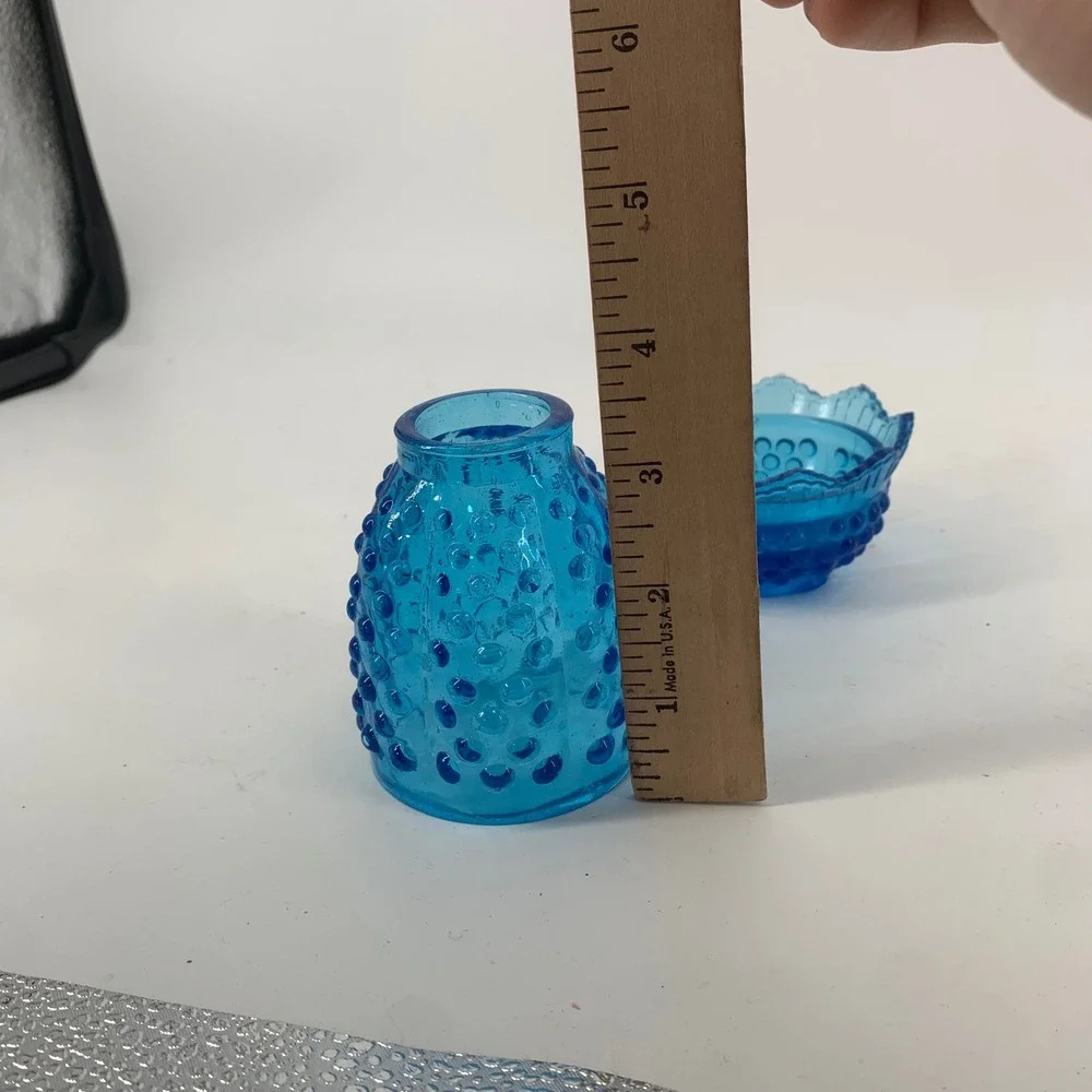 Vintage Blue Hobnail Glass Fairy Lamp Two Piece Votive Candle Holder Taiwan